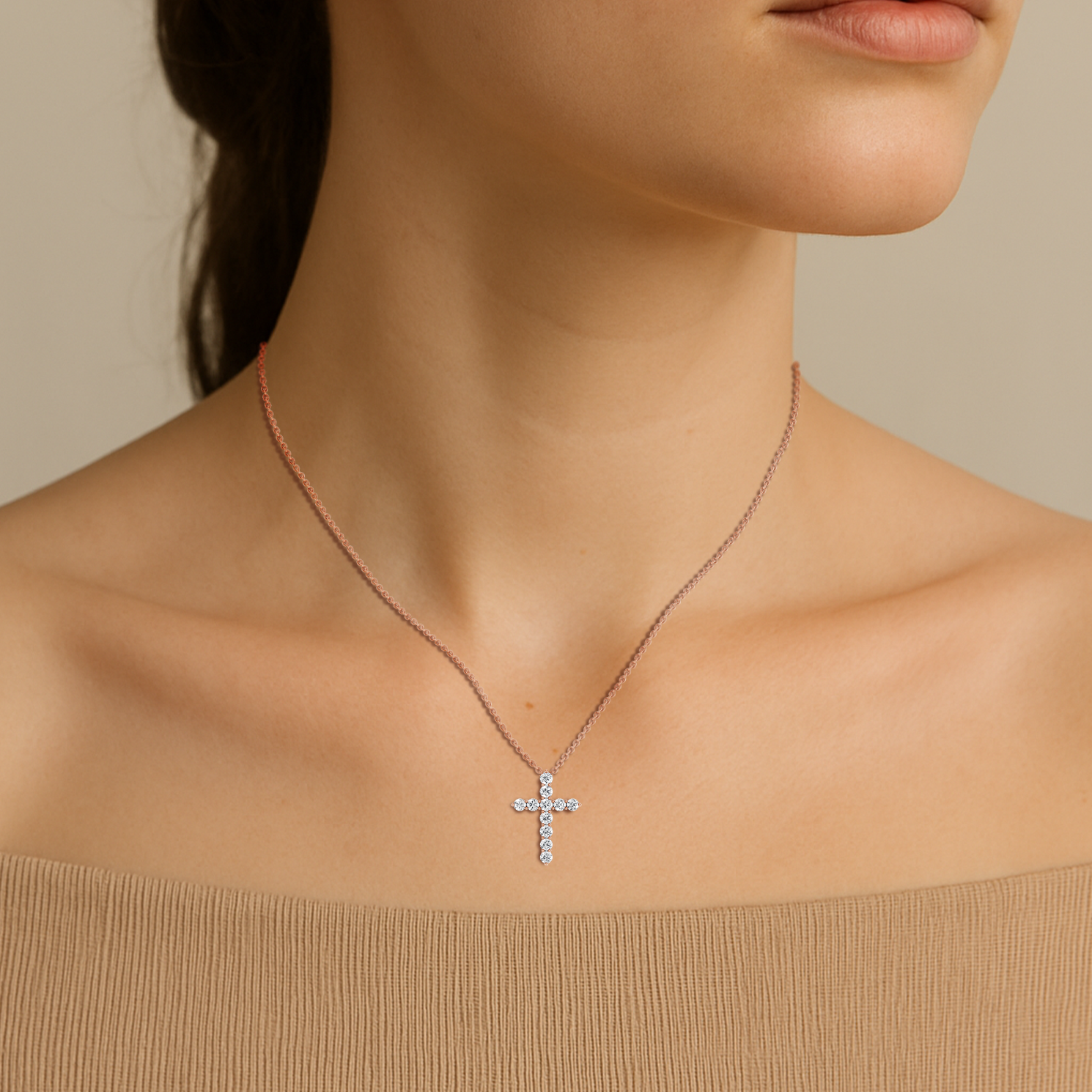 Classic 1.00ct Prong Set Diamond Cross With Chain
